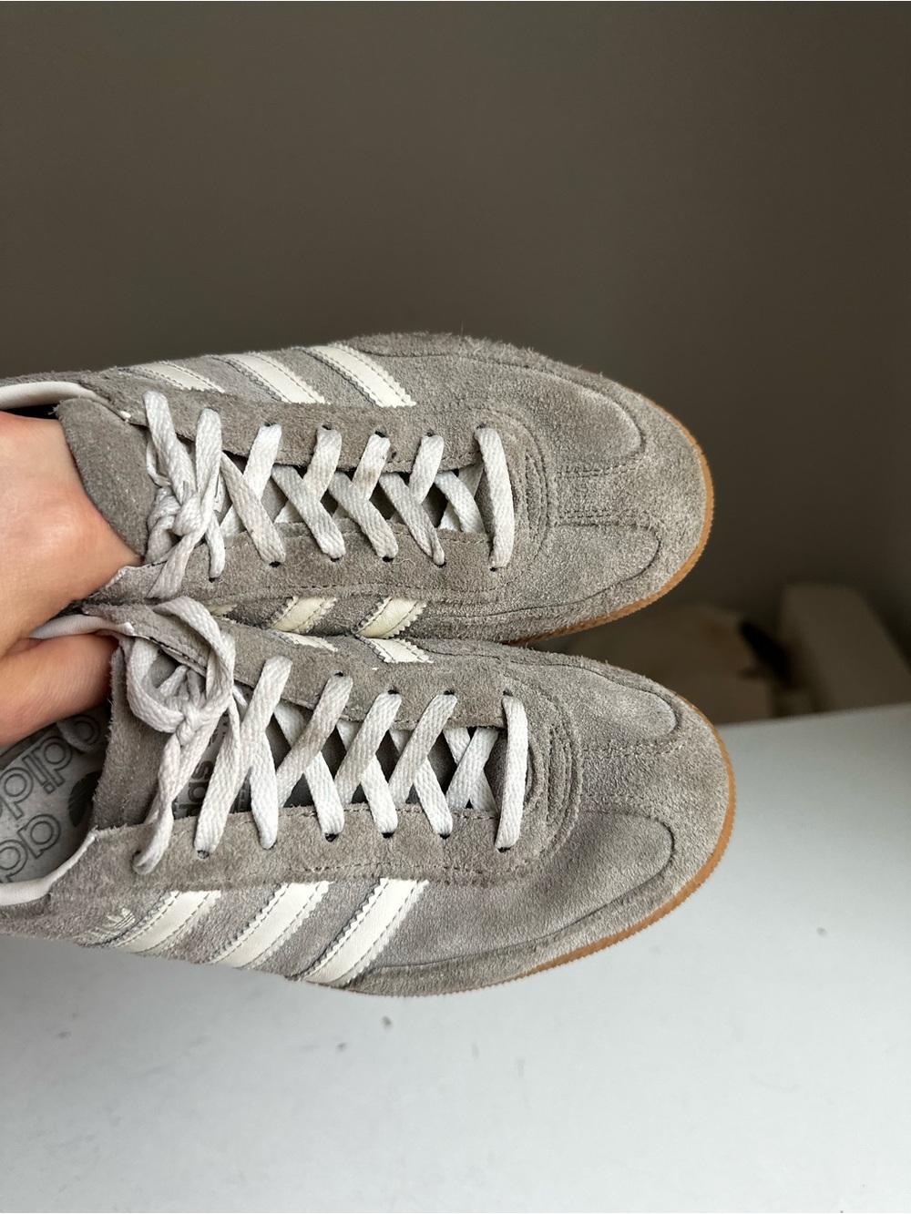 adidas Spezial Suede Sneakers in Light Gray and White with Gum Sole - Picture 9 of 10